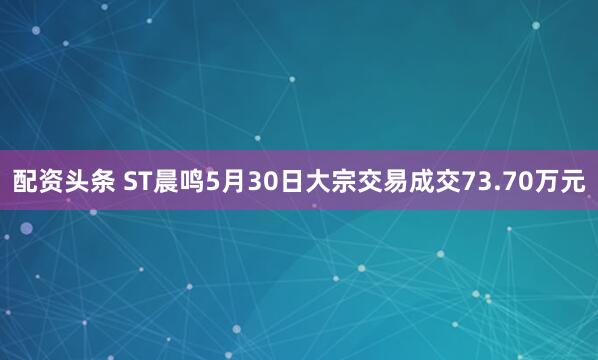 配资头条 ST晨鸣5月30日大宗交易成交73.70万元